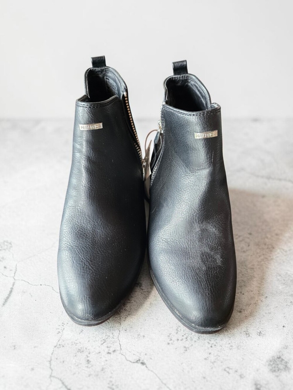 Nautica Black Leather Zip Ankle Booties
